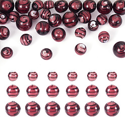 Фламинго 32 бусины лэмпворк ручной работы, круглый с узором в полоску, фламинго, 8.5~12.5x8.5~12 мм, отверстие : 1.6~1.9 мм