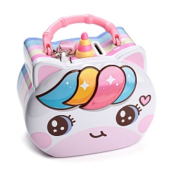 Белый Дым Голова единорога железные денежные банки для детей, копилка для мальчиков и девочек, банк монет, с пластиковой ручкой, запирать, серый, 143x114x80 мм