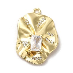 Golden Rack Plating Brass Cubic Zirconia Pendants, Cadmium Free & Lead Free, Irregular Oval, Golden, 23x16x4.5mm, Hole: 1.4mm