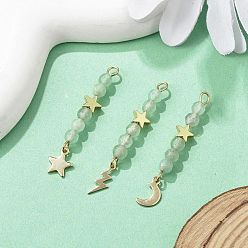 Зеленый Авантюрин 3шт 3 стили натуральный зеленый авантюрин граненые круглые бусины подвески, подвески из нержавеющей стали в виде луны, звезды и молнии, золотые, 42~45 мм, отверстие : 2 мм, 1 шт / стиль