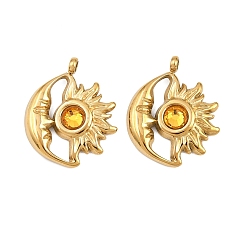 Подсолнух 304 из нержавеющей стали горный хрусталь подвески, подвески-камни со звездами и луной, ноябрь, ионное покрытие (ip), золотые, подсолнечник, 19.5x16x3.5 мм, отверстие : 1.6 мм