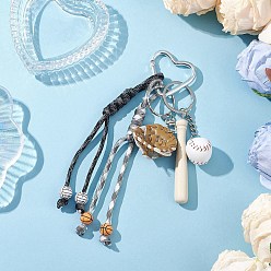 Платиновый & Серебристый Подвесные украшения из искусственной кожи и дерева, с веревками из полиэстера и спандекса и алюминиевыми застежками в форме сердца, бейсбольная перчатка и бейсбольная бита, Платина и серебро, 190 мм