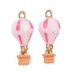 Perlas de Color Rosa Aleación con colgantes de esmalte, encantos de globos de aire caliente, larga duración plateado, chapado en rack, dorado, rosa perla, 25x10 mm, agujero: 1.6 mm