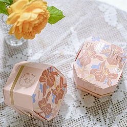 Pink Бумажные коробки конфет, для партии, свадьба, детский душ, восьмиугольник с цветочным узором, розовые, 9x9x7 см