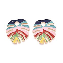 Разноцветный Стойки обшивки сплава эмали подвески, без кадмия, без никеля и без свинца, лист монстры, золотой свет, красочный, 33.5x30x1.5 мм, отверстие : 5 мм