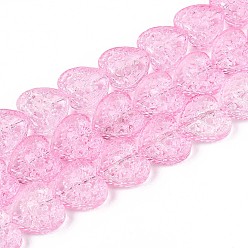 Бледно-Розовый Прозрачные стеклянные бусины, сердце, розовый жемчуг, 17~17.5x17.5~18x7~8 мм, отверстие : 1 мм, около 40 шт / нитка, 25.20 дюйм (64 см)