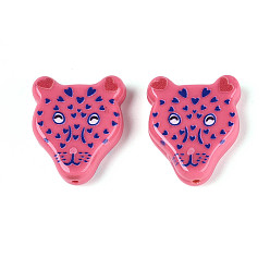 Бледно-фиолетовый Красный Печатные непрозрачные бусины из смолы, леопард с рисунком сердца, бледно-фиолетовый красный, 24x20x6 мм, отверстие : 1.4 мм