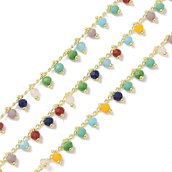 (52) Непрозрачная лаванда Цепочка из латуни и стекла, с катушкой, долговечный, без кадмия и без свинца, пайки, реальный 18 k позолоченный, разноцветные, 3x2x1 мм