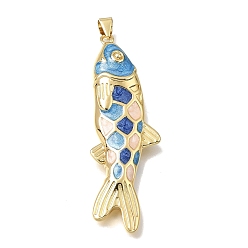 Blue Brass Enamel Pendants, Fish Charms, Cadmium Free & Lead Free, Rack Plating, Long-Lasting Plated, Real 18K Gold Plated, Blue, 49x17x6.5mm, Hole: 4x4mm