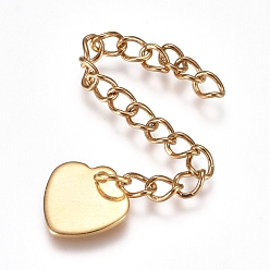 Золотой 304 удлинитель цепи из нержавеющей стали, Снаряженная цепь, с прелестями, сердце, золотые, 61 мм, ссылка: 4x3x0.5 mm