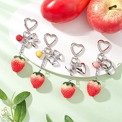 Платина 4 шт. подвесные украшения из смолы клубники, с пластиковыми подвесками ccb и поворотными застежками в форме сердца, платина, 110 мм