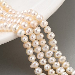 PeachPuff Natural Cultured Freshwater Pearl Beads Strands, Potato, PeachPuff, 4~4.5mm, Hole: 0.5mm, about 38pcs/strand, 6.89~7.09 (17.5~18cm)