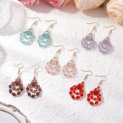 (52) Непрозрачная лаванда 304 из нержавеющей стали болтаться серьги, со стеклом, слеза, золотые, разноцветные, 58x23.5 мм