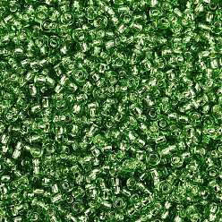 Зеленый лайм 12/0 круглый стеклянный бисер класса А, серебряная линия, зеленый лайм, 12/0, 2x1.5 мм, отверстие : 0.3 мм, около 30000 шт / упаковка