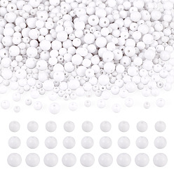 White 708Pcs 3 Styles Opaque Acrylic Beads, Round, White, 6~10x5~9mm, Hole: 1.8~2mm