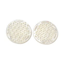 WhiteSmoke Natural White Shell Hollow Pendants, Flat Round Charms, WhiteSmoke, 21.5x1.5mm, Hole: 0.9mm