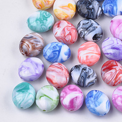 Mixed Color Acrylic Beads, Imitation Gemstone Style, Two Tone, Oval, Mixed Color, 26.5x22x14mm, Hole: 3mm, about 102pcs/500g
