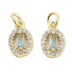 Светло-Синий Латунные микро проложить кубического циркония прелести, с целью перехода в кольце, овальные, реальный 18 k позолоченный, голубой, 10x6.5x3.5 мм, отверстие : 2 мм