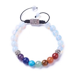 Опал Чакра ювелирные изделия, браслеты из бисера натурального и синтетического смешанного камня, с опалитом, Результаты сплава и нейлоновый шнур, Прямоугольник с Ом, 2 дюйм ~ 3 дюйм (5.2~7.6 см)