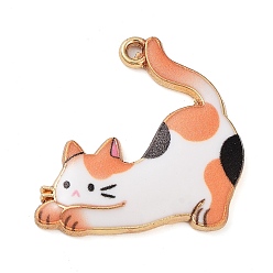 Оранжевый Стойки обшивки сплава эмали подвески, золотые, кошачье очарование, оранжевые, 25x25x2 мм, отверстие : 2 мм