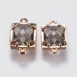 Серый Соединители стеклянные ссылки, с латунной найти, граненые, прямоугольные, золотые, серые, 15x9x4 мм, отверстие : 0.6 мм