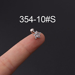 Звезда 316l серьги-гвоздики из нержавеющей стали с микропаве из кубического циркония, цвет нержавеющей стали, звезда, 6 мм, штифты : 1.2 мм