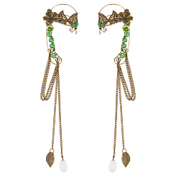 Лист 1 пара серег-манжет в форме листа из сплава, со стеклом, античная бронза, лист, 182x37x10 мм