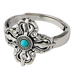 Antique Silver Religious Element Brass with Synthetic Turquoise Rings, Antique Silver, Inner Diameter: 19mm