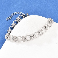 Нержавеющая Сталь Цвет 304 женские браслеты-цепочки со звеньями из нержавеющей стали, кольцо, цвет нержавеющей стали, 6-7/8 дюйм (17.6 см), удлинитель 31мм