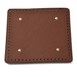 Saddle Brown Imitation PU Leather Bottom, Square with Round Corner & Alloy Brads, Litchi Grain, Bag Replacement Accessories, Saddle Brown, 19x19.1x0.4~1.1cm, Hole: 5mm