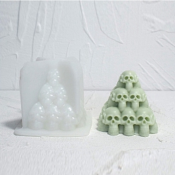 Blanc Moules de statue en silicone de qualité alimentaire, bougie pyramide de crâne d'halloween, bricolage, pour sculpture de portrait, sculpture de portrait, fabrication de bougies parfumées, blanc, 3 cm, Diamètre intérieur: 9x9x8 cm