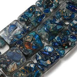 Королевский синий Окрашенная натуральная императорская яшма с нитями смоляных бусин, прямоугольные, королевский синий, 16x12x6 мм, отверстие : 1.2 мм, около 11 шт / нитка, 7.09 дюйм (18 см)