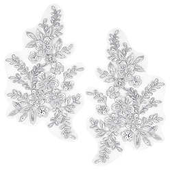 Светло-серый 1 пара 3d цветочная вышивка из полиэстера пришитые аппликации, с пластиковыми бусинами и пайетками/пайетками, украшение для свадебного платья своими руками, Cheongsam, светло-серый, 220x125x0.1~3 мм