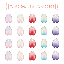 Mixed Color Two Tone Handmade Lampwork Pendants, for Jewelry Making, Petal, Mixed Color, 15.5x11.5x4mm, Hole: 1.2mm, 5colors, 20pcs/color, 100pcs/box