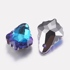 Bermuda Blue Faceted Glass Rhinestone Charms, Imitation Austrian Crystal, Leaf, Bermuda Blue, 11.5x16.5x5.5mm, Hole: 1mm