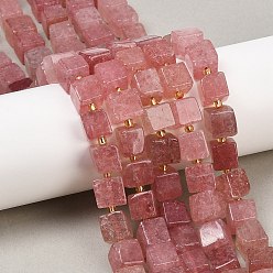 Клубничный Кварц Природного кварца клубники нитей бисера, кубические, с бисером, 7~9.5x7~9x7.5~9 мм, отверстие : 1~1.2 мм, около 37~42 шт / нитка, 15.20~15.59'' (38.6~39.6 см)