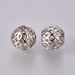 Platinum Brass European Beads, Rondelle, Platinum Color, 10x9mm, Hole: 4.5mm