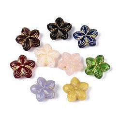 (52) Непрозрачная лаванда Стеклянные бусины сакуры, золотой металл обвитыми, разноцветные, 16x16x6 мм, отверстие : 1 мм