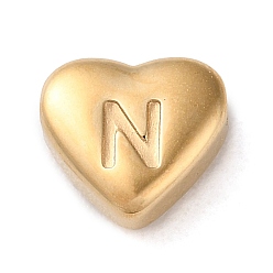 Letter N 201 Stainless Steel Beads, Golden, Heart, Letter N, 7x8x3.5mm, Hole: 1.5mm