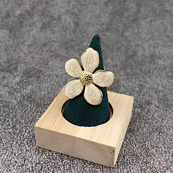 Floral White 304 Stainless Steel Enamel Cuff Open Rings for Women, Flower, Golden, Floral White, 18mm
