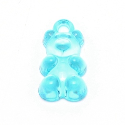 Cyan Transparent Acrylic Pendants, Bear, Cyan, 21x11.5x7mm, Hole: 2.1mm