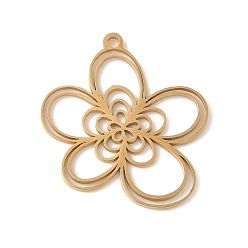 Настоящее золото 18K 304 подвески из нержавеющей стали, цветочный шарм, лазерная резка, ионное покрытие (ip), реальный 18 k позолоченный, 34x30x1.2 мм, отверстие : 2 мм