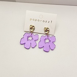 Лиловый Акриловые болтаться серьги стержня, цветок, золотые, сирень, 44x28 мм
