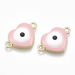 Pink Соединители звеньев сплава, с эмалью, сердце с сглаза, золотой свет, розовые, 13.5x20.5x4.5 мм, отверстие : 1.8 мм