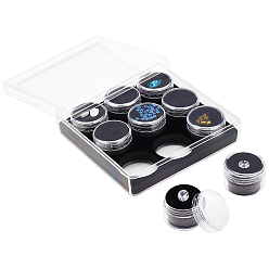 Черный 9 мини-круглые пластиковые банки для бижутерии с завинчивающейся крышкой, наборы с бархатом внутри, чёрные, 2.95x2.1 см