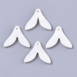 White Natural Freshwater Shell Pendants, Fishtail, White, 24x27x3.5mm, Hole: 1.4mm