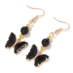 Другие Кварцы Натуральный другой кварц висячие серьги, со сплавом, бабочка, золотые, 50x20 мм