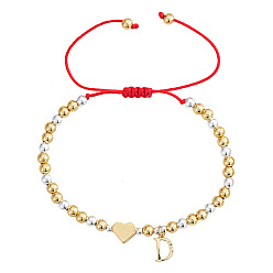 Красный Латунные браслеты с подвесками в виде инициала D, Регулируемые браслеты из бусин в форме сердца и круглых бусин для пары., красные, 11.02 дюйм (28 см)