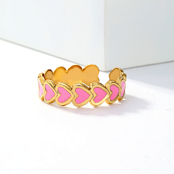 Ярко-Розовый 201 Милое нежное кольцо-манжета в форме сердца из нержавеющей стали с эмалью для ежедневного романтического подарка, золотые, ярко-розовый, внутренний диаметр: 16~18 мм
