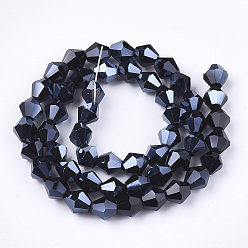Black Electroplate Glass Beads Strands, Pearl Luster Plated, Faceted, Bicone, Black, 6x5.5~6mm, Hole: 1mm, about 44~47pcs/strand, 11.02 inch